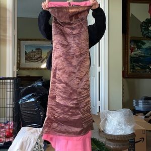 Strapless dress with brown mesh and pink lining
